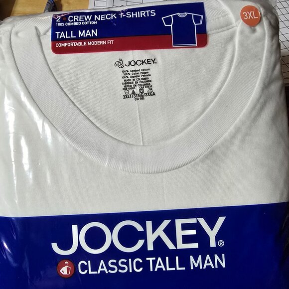 NWT JOCKEY (3XL) 2 Pack Classic Tall Man Crew Neck Cotton White T-Shirt - Picture 2 of 3